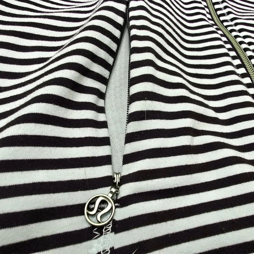 Lululemon Striped Full Zip Track Jacket Mint Green Black Womens‎ 8 Mock Neck